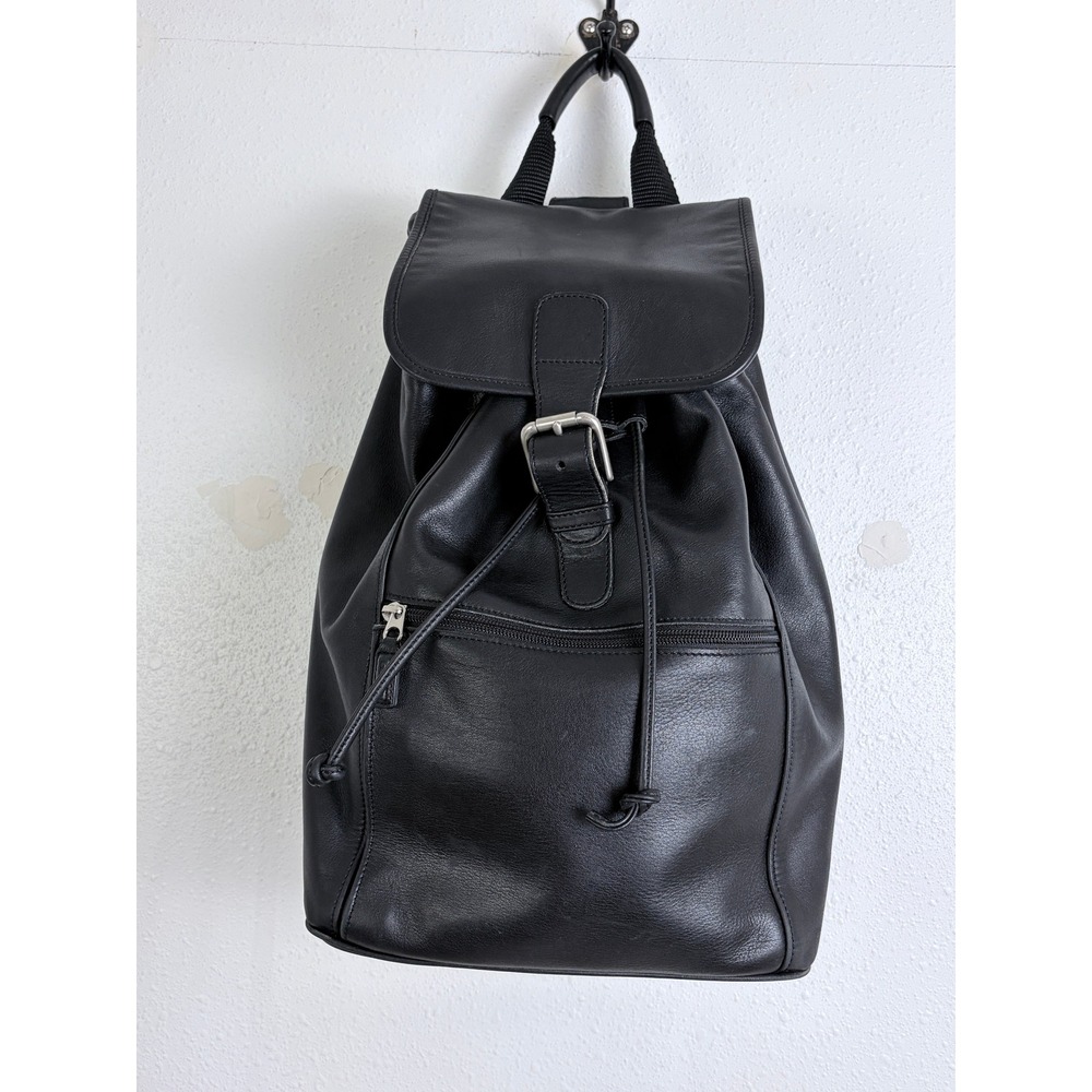 Vintage Coach Black Glove Tanned Leather Drawstring Flap 0529 Backpack
